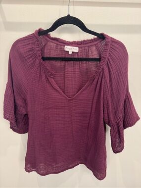 Michael Stars Mauve-Pink Gauze V-Neck Blouse
